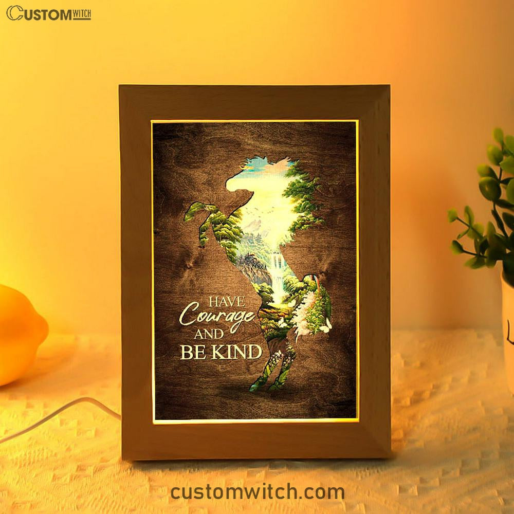 Cave Green Forest - Have Courage And Be Kind Frame Lamp Art - Christian Night Light - Bible Verse Wooden Lamp