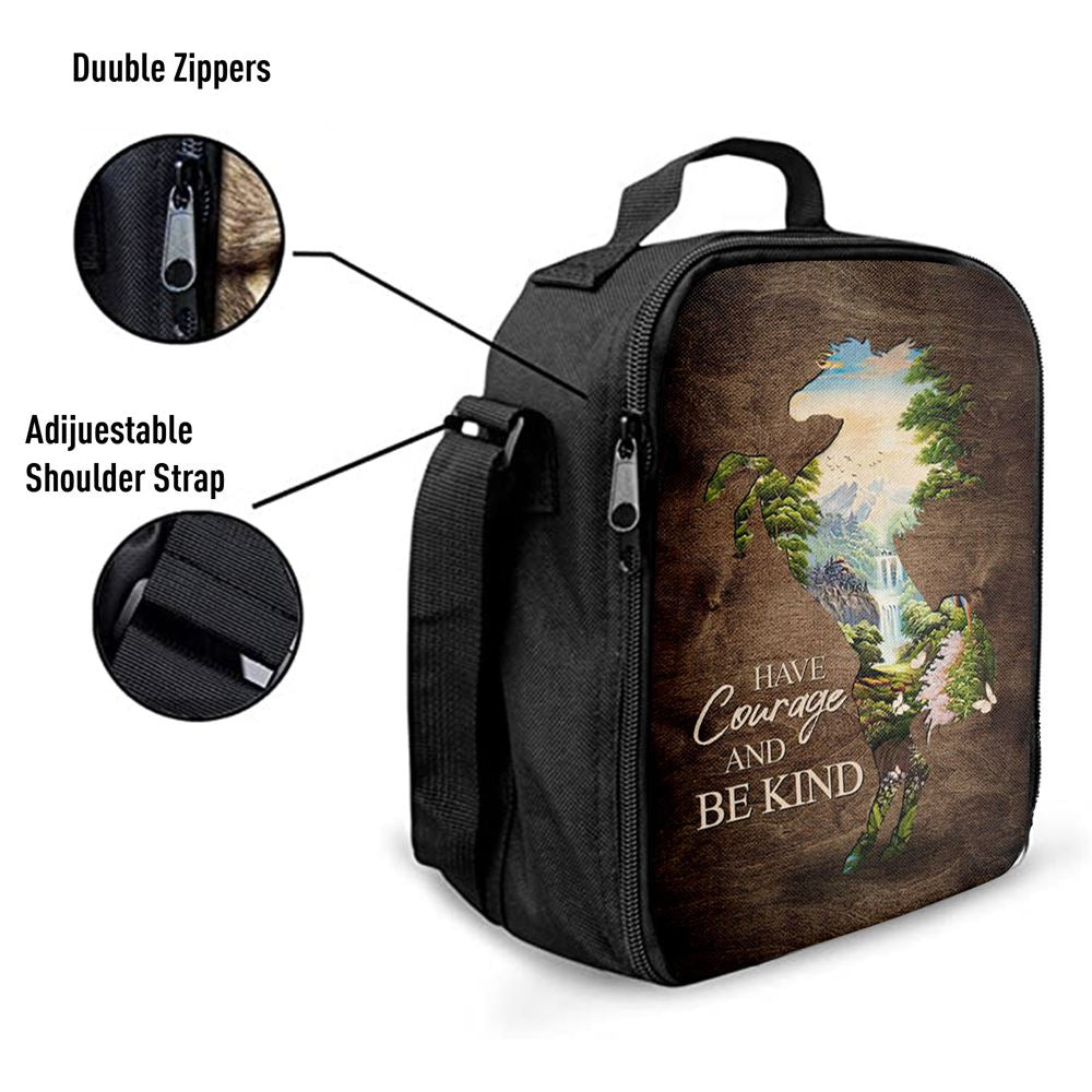 Cave Green Forest Have Courage And Be Kind Lunch Bag, Christian Lunch Bag For School, Picnic, Religious Lunch Bag