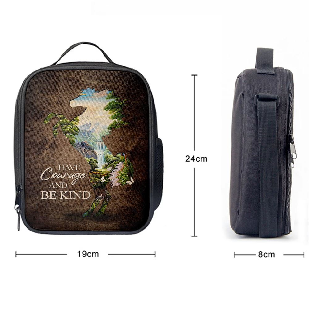 Cave Green Forest Have Courage And Be Kind Lunch Bag, Christian Lunch Bag For School, Picnic, Religious Lunch Bag