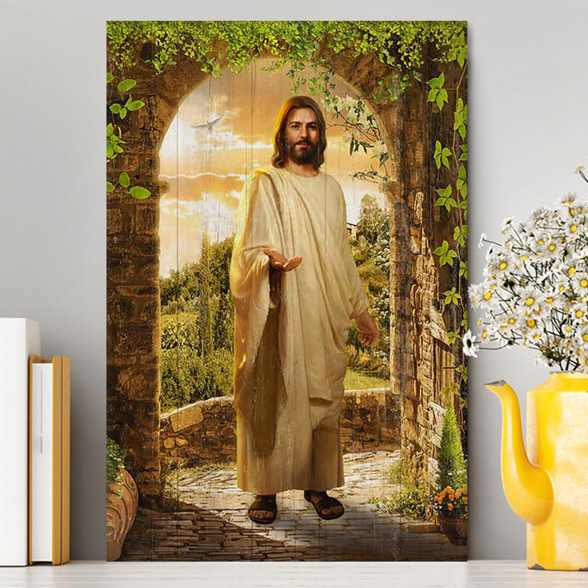 Cave Green Forest Walking With Jesus Canvas Wall Art - Christian Canvas Prints - Bible Verse Canvas Art