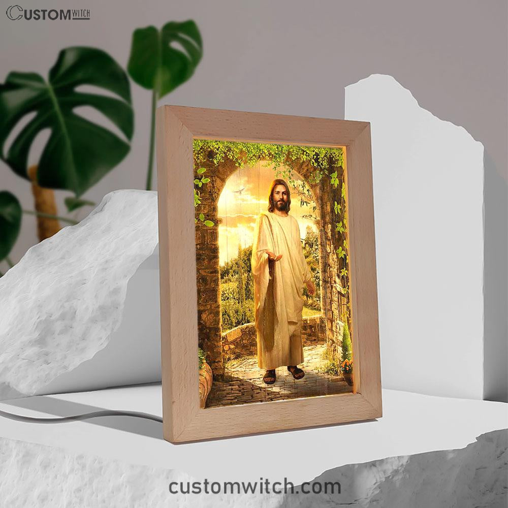 Cave Green Forest Walking With Jesus Frame Lamp Art - Christian Night Light - Bible Verse Wooden Lamp