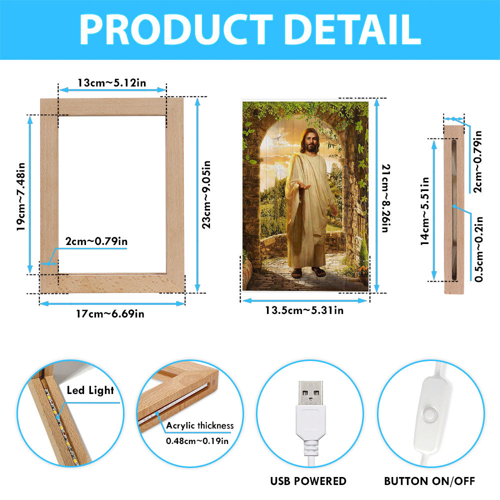 Cave Green Forest Walking With Jesus Frame Lamp Art - Christian Night Light - Bible Verse Wooden Lamp