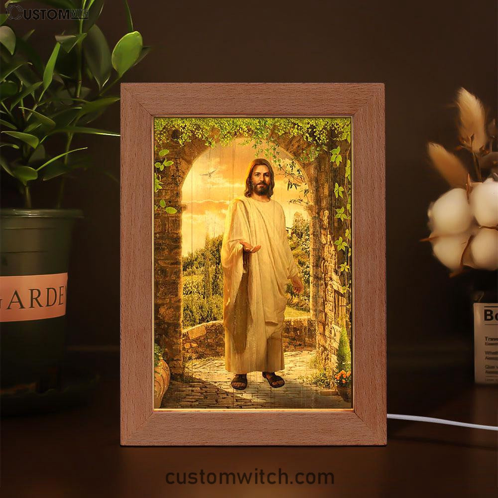 Cave Green Forest Walking With Jesus Frame Lamp Art - Christian Night Light - Bible Verse Wooden Lamp