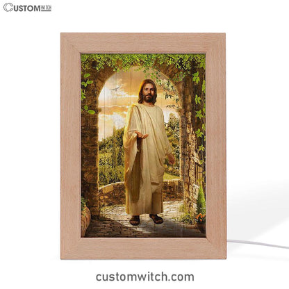 Cave Green Forest Walking With Jesus Frame Lamp Art - Christian Night Light - Bible Verse Wooden Lamp
