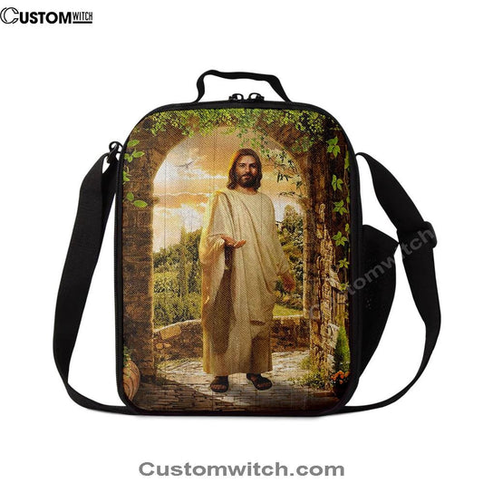 Cave Green Forest Walking With Jesus Lunch Bag, Christian Lunch Bag For School, Picnic, Religious Lunch Bag