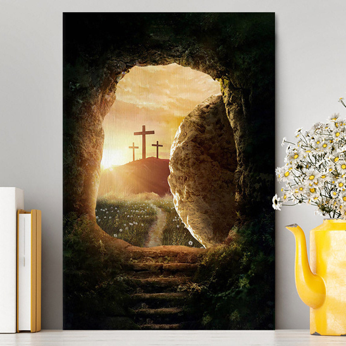 Cave Sunrise Three Crosses The Path To Paradise Canvas Wall Art - Christian Canvas Prints - Bible Verse Canvas Art