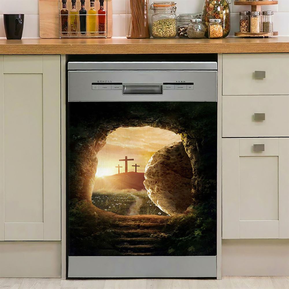 Cave Sunrise Three Crosses The Path To Paradise Dishwasher Cover, Christian Dishwasher Magnet Cover, Bible Verse Kitchen Decor