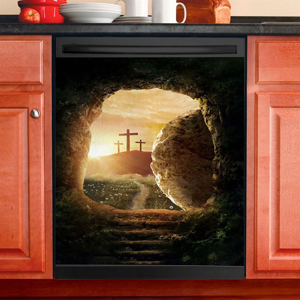 Cave Sunrise Three Crosses The Path To Paradise Dishwasher Cover, Christian Dishwasher Magnet Cover, Bible Verse Kitchen Decor