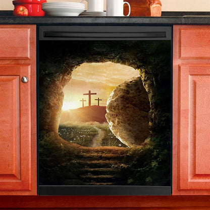 Cave Sunrise Three Crosses The Path To Paradise Dishwasher Cover, Christian Dishwasher Magnet Cover, Bible Verse Kitchen Decor