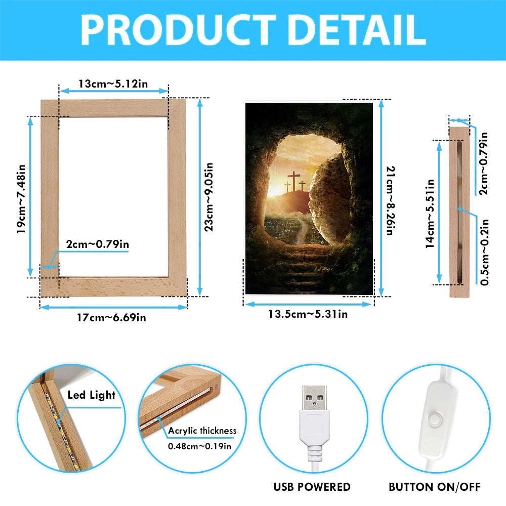 Cave Sunrise Three Crosses The Path To Paradise Frame Lamp Art - Christian Night Light - Bible Verse Wooden Lamp