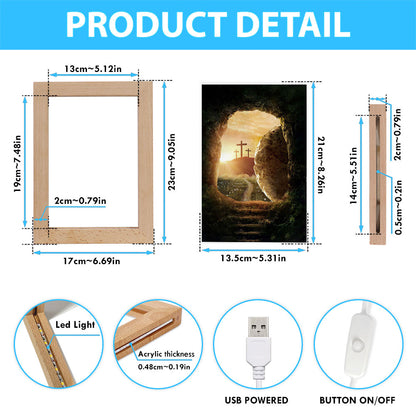 Cave Sunrise Three Crosses The Path To Paradise Frame Lamp Art - Christian Night Light - Bible Verse Wooden Lamp