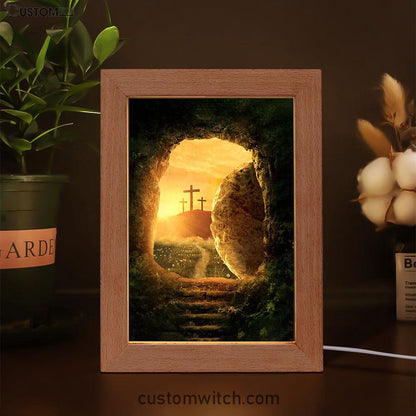 Cave Sunrise Three Crosses The Path To Paradise Frame Lamp Art - Christian Night Light - Bible Verse Wooden Lamp