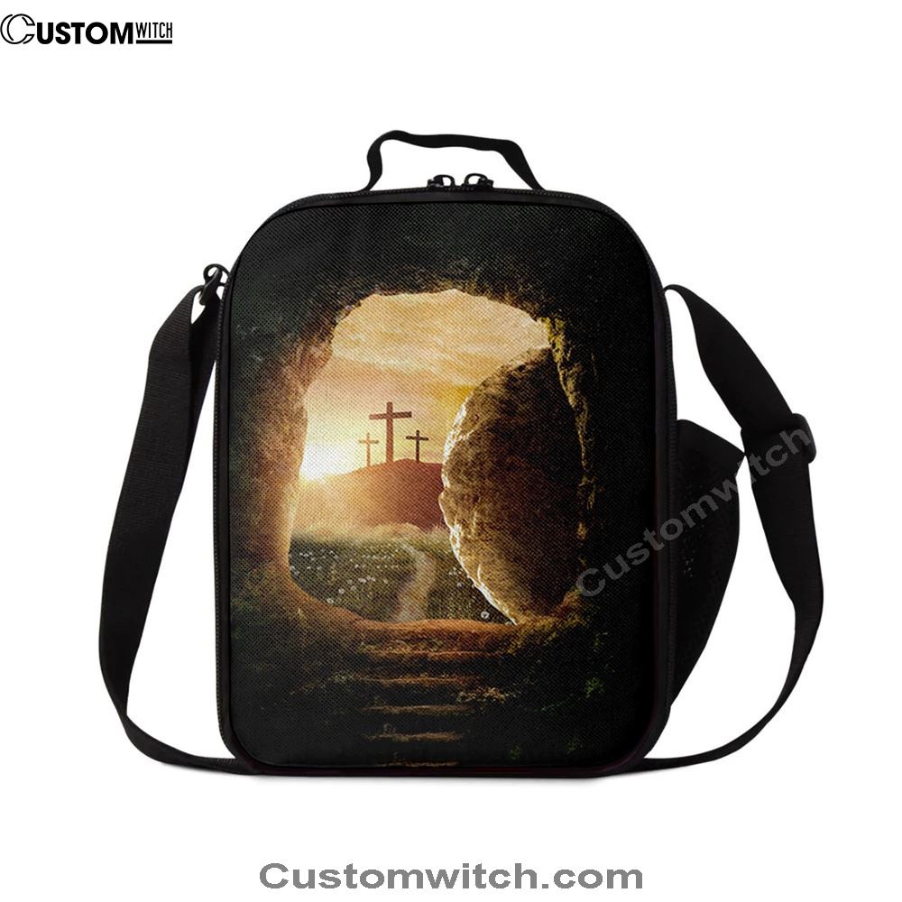 Cave Sunrise Three Crosses The Path To Paradise Lunch Bag, Christian Lunch Bag For School, Picnic, Religious Lunch Bag