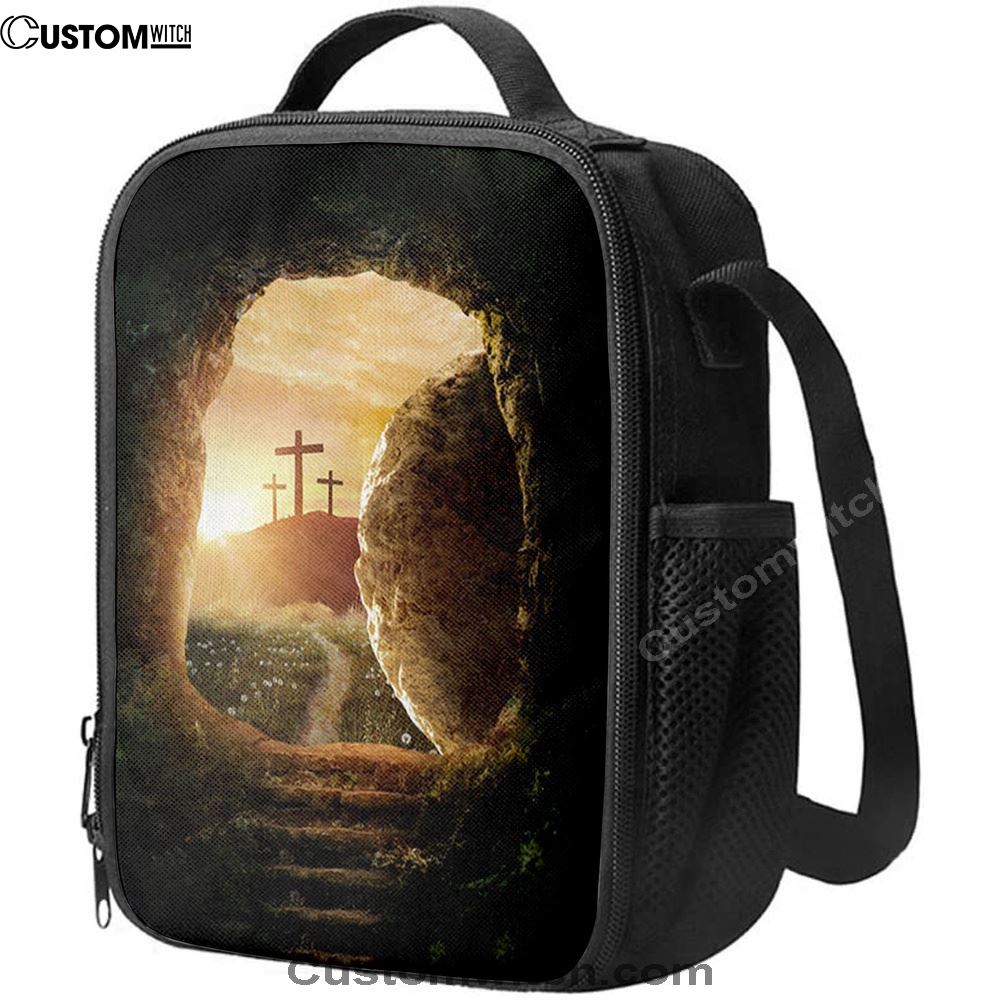 Cave Sunrise Three Crosses The Path To Paradise Lunch Bag, Christian Lunch Bag For School, Picnic, Religious Lunch Bag