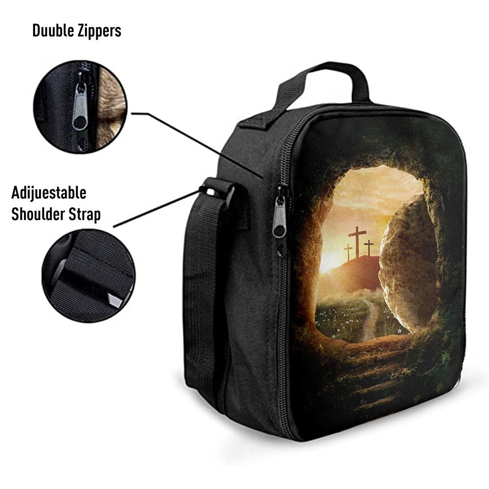 Cave Sunrise Three Crosses The Path To Paradise Lunch Bag, Christian Lunch Bag For School, Picnic, Religious Lunch Bag