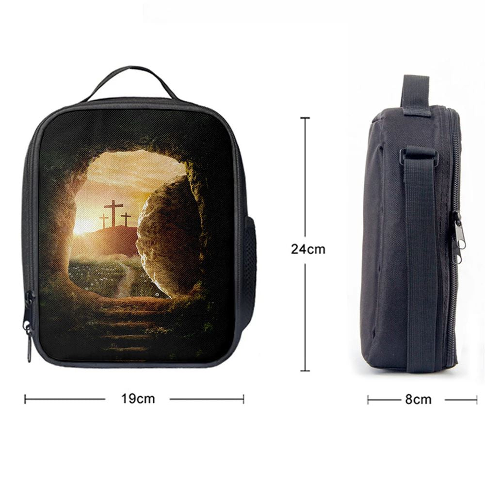 Cave Sunrise Three Crosses The Path To Paradise Lunch Bag, Christian Lunch Bag For School, Picnic, Religious Lunch Bag