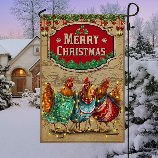 Chicken Christmas Flag Three Hens With Light Vintage Flag, Christmas Garden Flag, Home Decor Accessories, Christmas Outdoor Decor Ideas