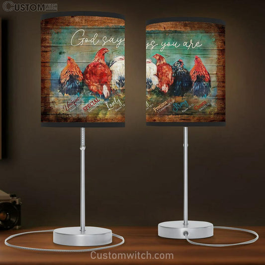 Chicken Farm God Says You Are Table Lamb Gift - Bible Verse Table Lamb - Religious Bedroom Decor