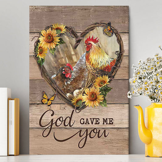 Chicken Heart Shape Sunflower Garden - God Gave Me You Canvas Wall Art - Christian Canvas Prints - Bible Verse Canvas Art