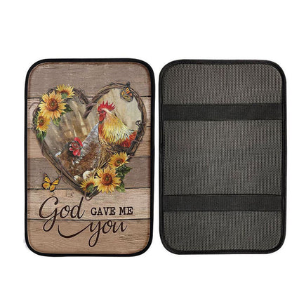 Chicken Heart Shape Sunflower Garden - God Gave Me You Car Center Console Cover, Religious Car Armrest Accessories