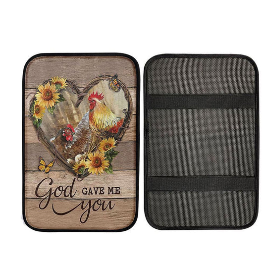 Chicken Heart Shape Sunflower Garden - God Gave Me You Car Center Console Cover, Religious Car Armrest Accessories