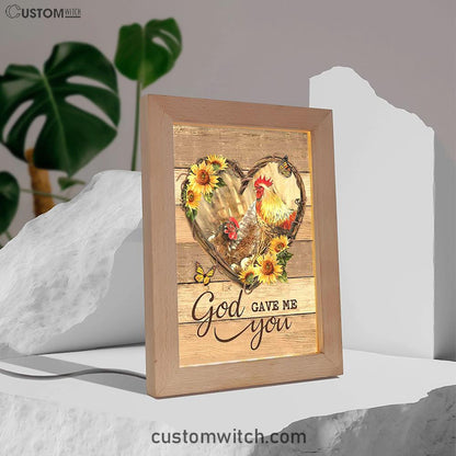 Chicken Heart Shape Sunflower Garden - God Gave Me You Frame Lamp Art - Christian Night Light - Bible Verse Wooden Lamp