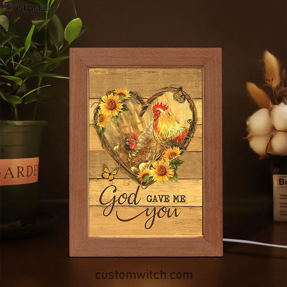 Chicken Heart Shape Sunflower Garden - God Gave Me You Frame Lamp Art - Christian Night Light - Bible Verse Wooden Lamp