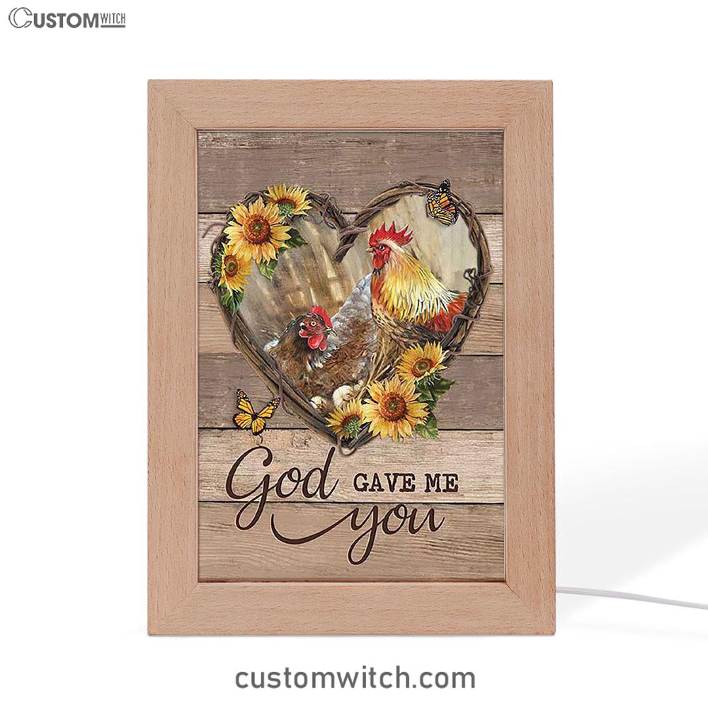 Chicken Heart Shape Sunflower Garden - God Gave Me You Frame Lamp Art - Christian Night Light - Bible Verse Wooden Lamp