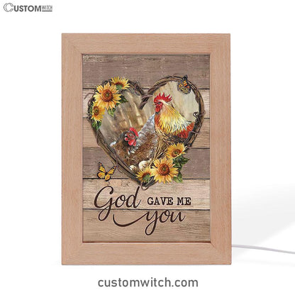 Chicken Heart Shape Sunflower Garden - God Gave Me You Frame Lamp Art - Christian Night Light - Bible Verse Wooden Lamp