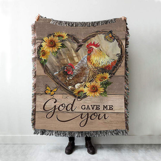 Chicken Heart Shape Sunflower Garden - God Gave Me You Woven Throw Blanket - Christian Woven Blanket Prints - Bible Verse Woven Blanket Art