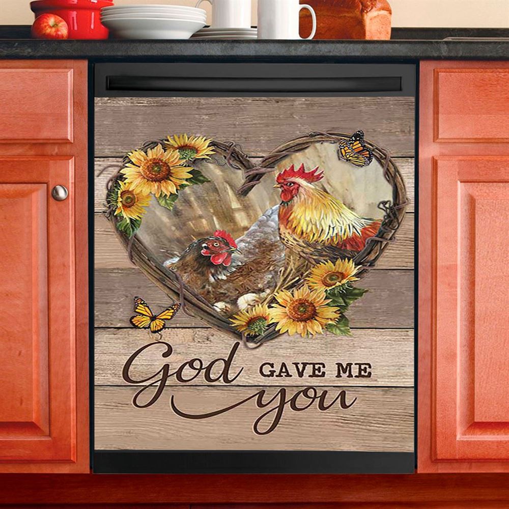 Chicken Heart Shape Sunflower Garden, God Gave Me You Dishwasher Magnet Cover, Christian Kitchen Decor