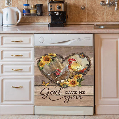 Chicken Heart Shape Sunflower Garden, God Gave Me You Dishwasher Magnet Cover, Christian Kitchen Decor