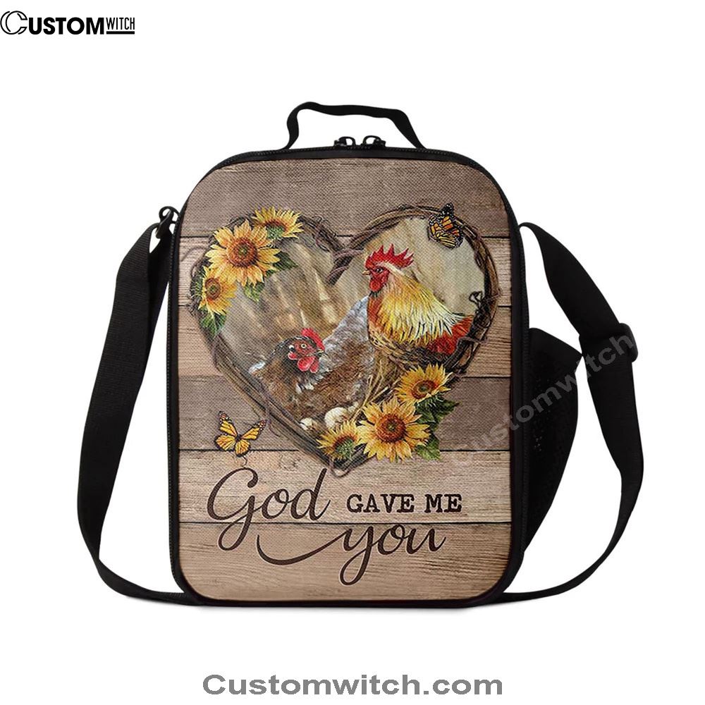 Chicken Heart Shape Sunflower Garden, God Gave Me You Lunch Bag, Christian Lunch Bag For School, Picnic, Religious Lunch Bag