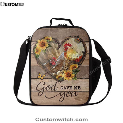 Chicken Heart Shape Sunflower Garden, God Gave Me You Lunch Bag, Christian Lunch Bag For School, Picnic, Religious Lunch Bag
