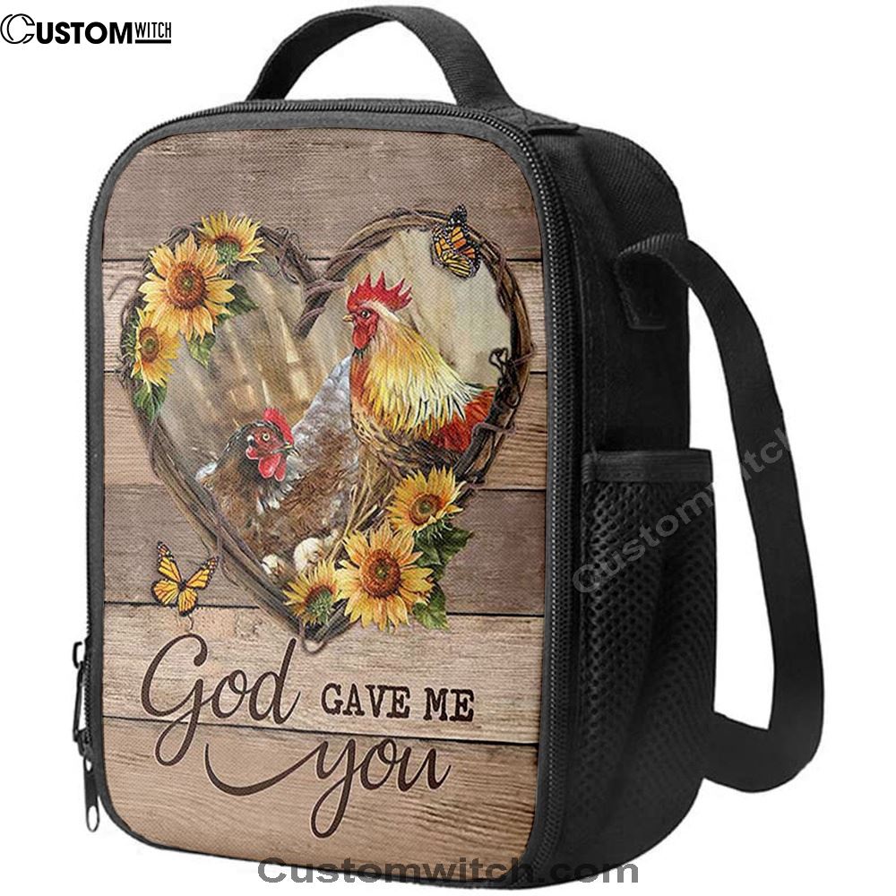 Chicken Heart Shape Sunflower Garden, God Gave Me You Lunch Bag, Christian Lunch Bag For School, Picnic, Religious Lunch Bag