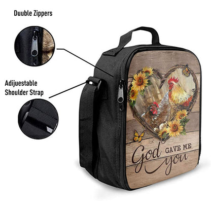 Chicken Heart Shape Sunflower Garden, God Gave Me You Lunch Bag, Christian Lunch Bag For School, Picnic, Religious Lunch Bag