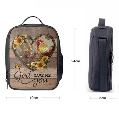 Chicken Heart Shape Sunflower Garden, God Gave Me You Lunch Bag, Christian Lunch Bag For School, Picnic, Religious Lunch Bag