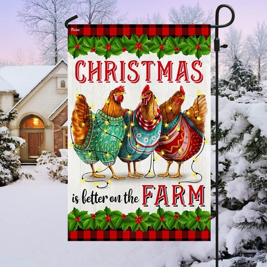 Chickens Christmas Is Better On The Farm Flag, Christmas Garden Flag, Home Decor Accessories, Christmas Outdoor Decor Ideas