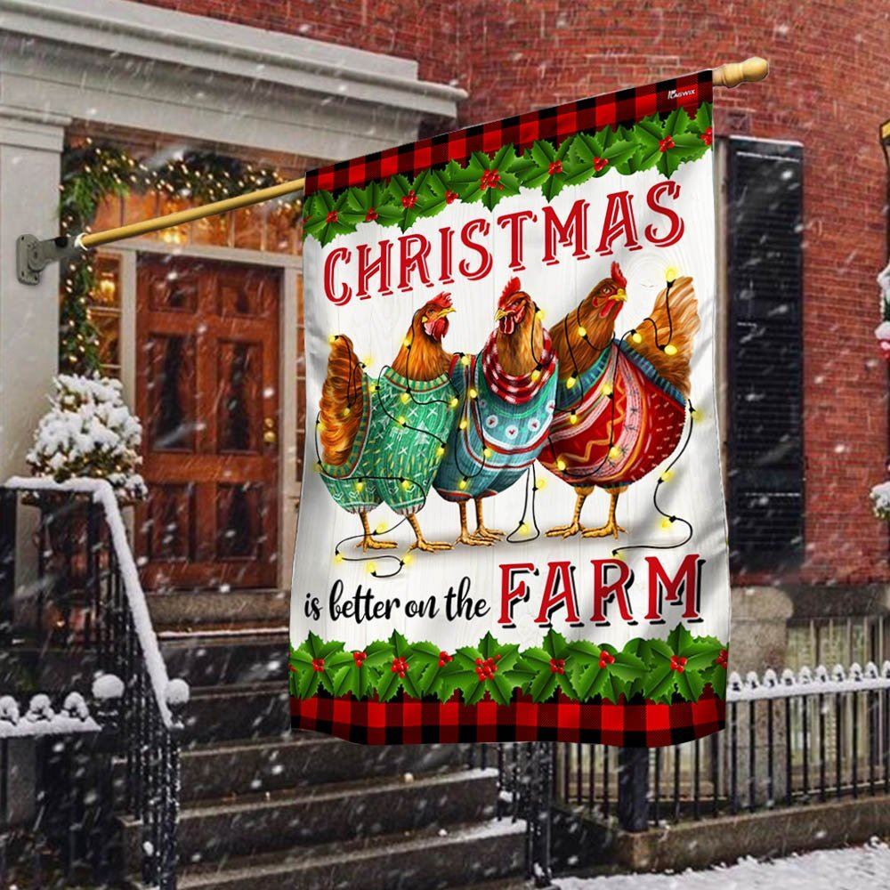 Chickens Christmas Is Better On The Farm Flag, Christmas Garden Flag, Home Decor Accessories, Christmas Outdoor Decor Ideas