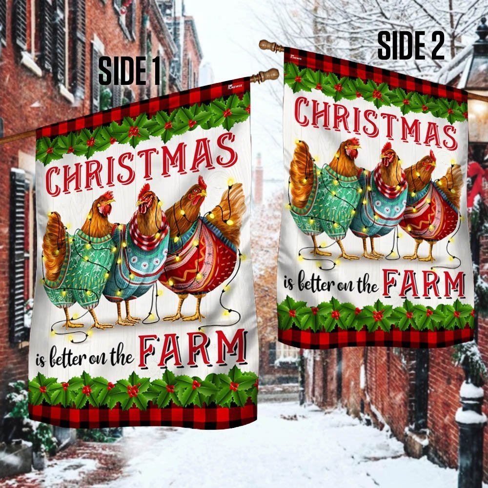 Chickens Christmas Is Better On The Farm Flag, Christmas Garden Flag, Home Decor Accessories, Christmas Outdoor Decor Ideas