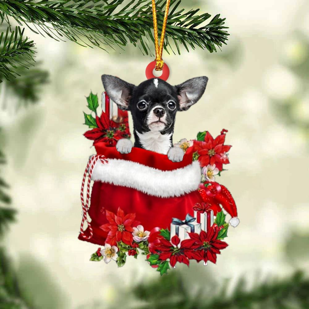 Chihuahua In Gift Bag Christmas Ornament, Christmas Gift, Christmas Tree Decorations, Christmas Ornament 2023