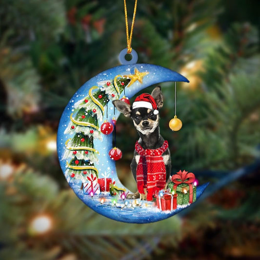 Chihuahua Sits On The Moon Merry Christmas Hanging Ornament, Christmas Gift, Christmas Tree Decorations, Christmas Ornament 2023