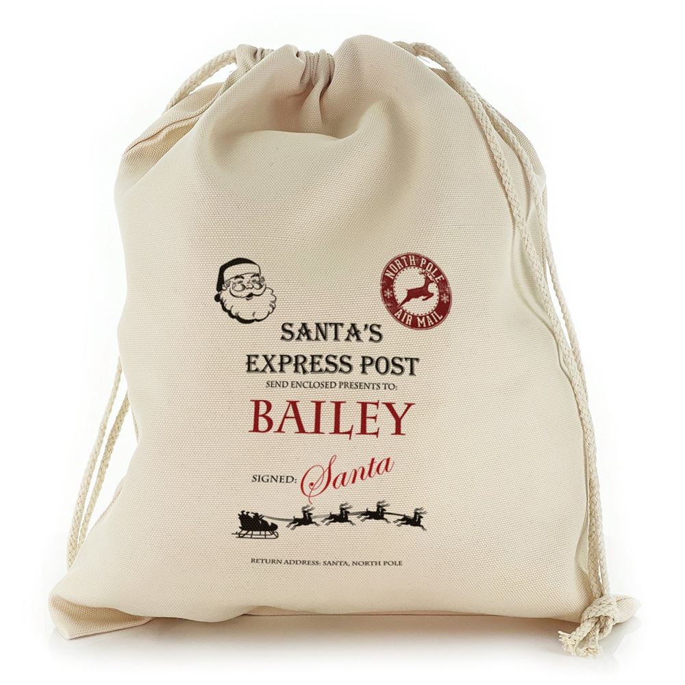 Childs Name on Santa Signed Express Post Christmas Sack, Gift For Chidren, Christmas Bag Gift, Christmas Gift 2023