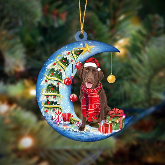 Chocolate Labrador Retriever On The Moon Merry Christmas Hanging Ornament, Christmas Gift, Christmas Tree Decorations, Christmas Ornament 2023