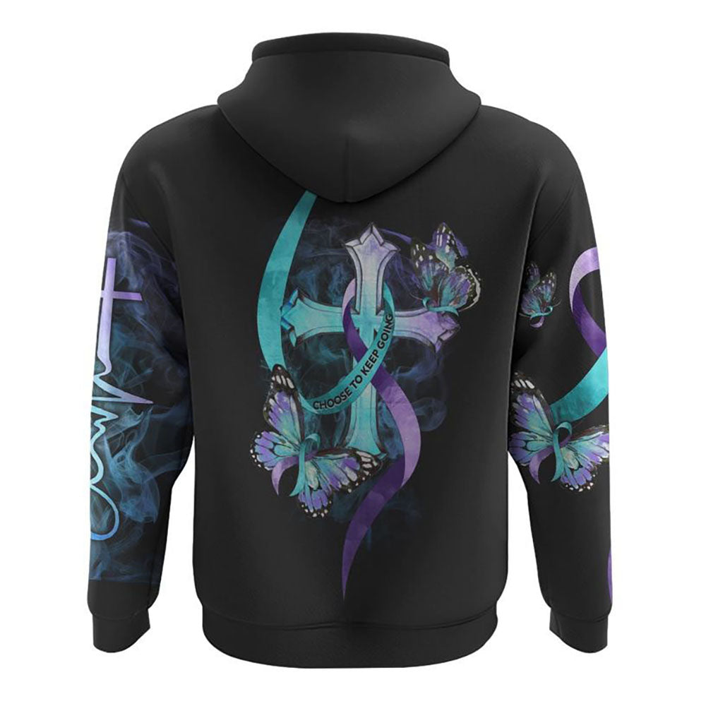 Choose To Keep Going Cross Smoke Butterfly Ribbons All Over Print 3D Hoodie, Christian Hoodie, Christian Sweatshirt, Bible Verse Shirt