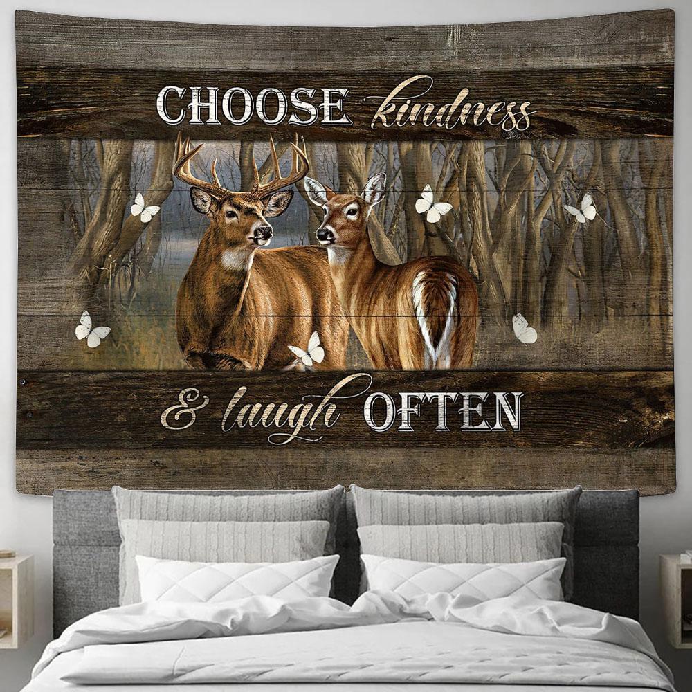 Choose kindness and laugh often Deer White butterfly Tapestry Wall Art - Bible Verse Tapestry - Religious Tapestry Wall Hanging