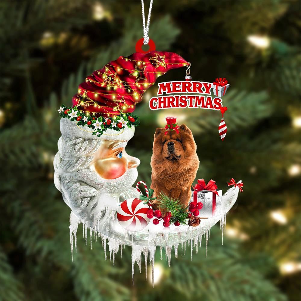 Chow Chow On The Moon Merry Christmas Hanging Ornament, Christmas Gift, Christmas Tree Decorations, Christmas Ornament 2023