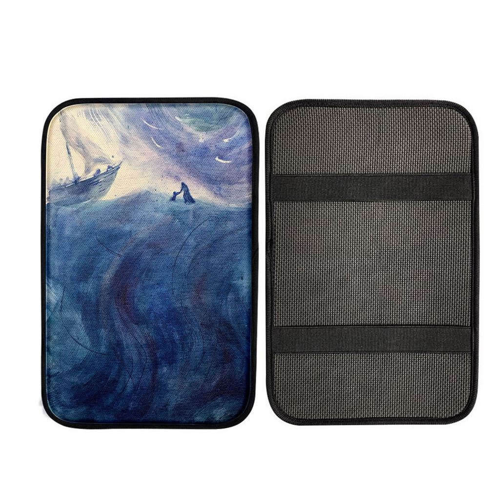 Christ And Peter Sea Of Galilee Car Center Console Cover, Religious Car Armrest Accessories