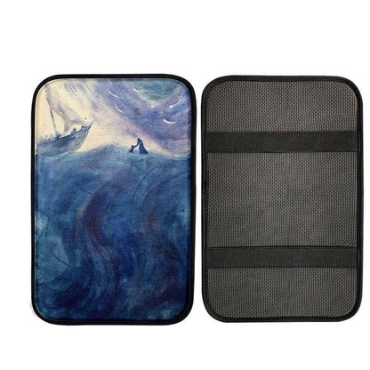 Christ And Peter Sea Of Galilee Car Center Console Cover, Religious Car Armrest Accessories