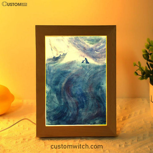 Christ And Peter Sea Of Galilee Frame Lamp Pictures - Jesus Art Prints - Jesus Art - Christian Home Decor